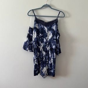 Adam Levine Blue White Tie Dye Shorts Romper sz Large